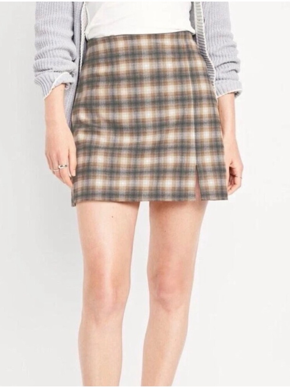 Old Navy Heritage Shadow Plaid Mini Skirt Side Slit Medium Y2K Preppy